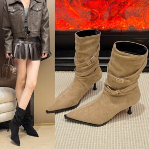 Chic Suede Slouchy Ankle Boots with Belted Accents