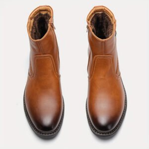 Classic Men's Cognac Leather Boots with Warm Fur Lining