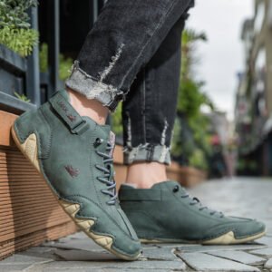 Warm Fur-Lined White Driving Shoes with Ankle Strap and Signature Logo